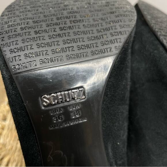 SCHUTZ Slouchy Booties Womens Size 8 Black Suede Heeled Boots Staple Classy Chic - Picture 9 of 10